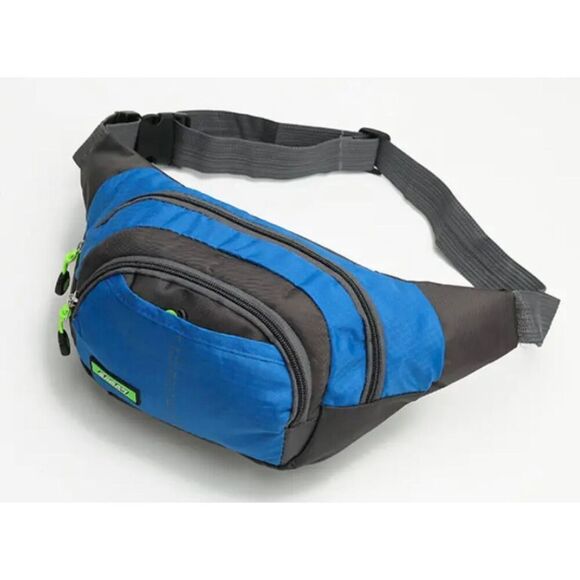 NWT Gorgeous Green & Grey Nylon Sling Bag Fanny Pack Bag with double zipper - Picture 6 of 9